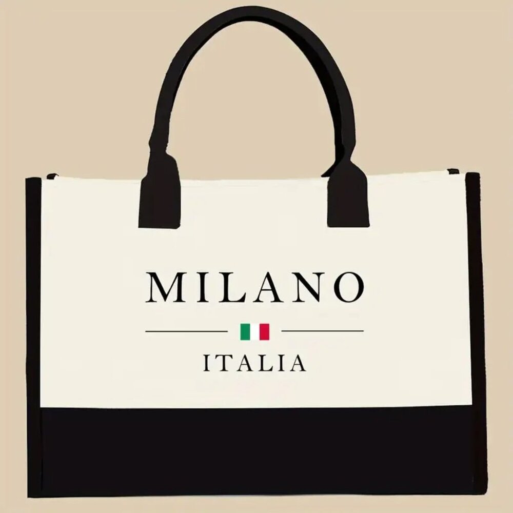 Milano Italia Canvas Tote Bag - Italian Flag Print, Large Capacity, Water-Resist - Picture 3 of 7